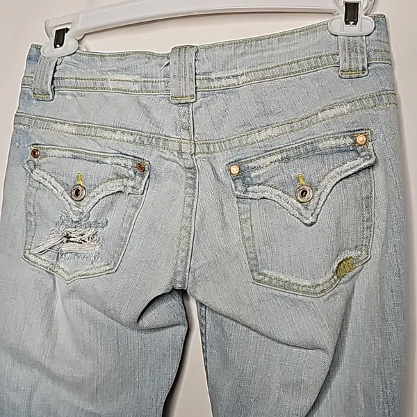 Limited Edition Miss Me Lucille Bellmore distressed flare blue jeans sz 27 - Image 4