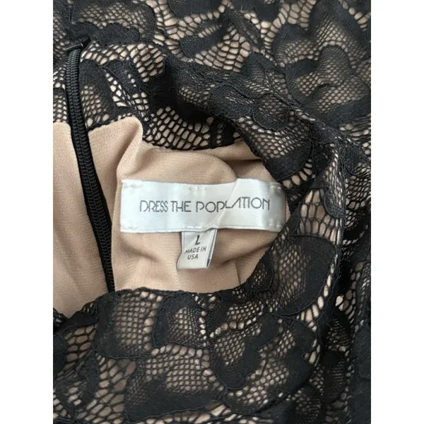 Dress The Population Norah Bodycon Dress Large Black Lace Sleeveless Mock‎ Neck - Image 4
