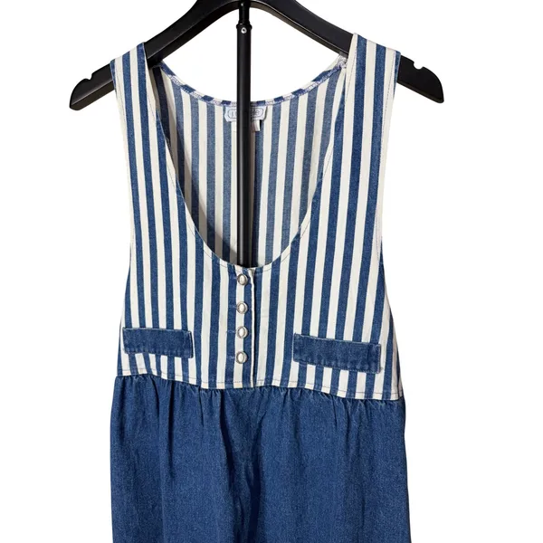 Vintage J Michelle‎ California Striped Denim Pinafore Dress Blue White Size 8 - Image 2
