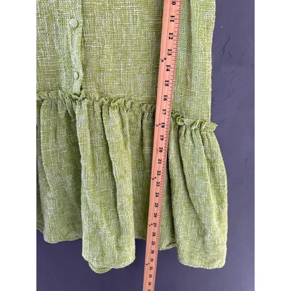 Zara Women Lime Green Textured Tweed Sleeveless Peplum Button Down Tunic Top M - Image 7