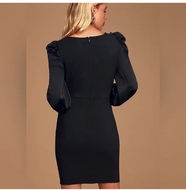Lulus Black Puff Sleeve Mini Dress - Image 2