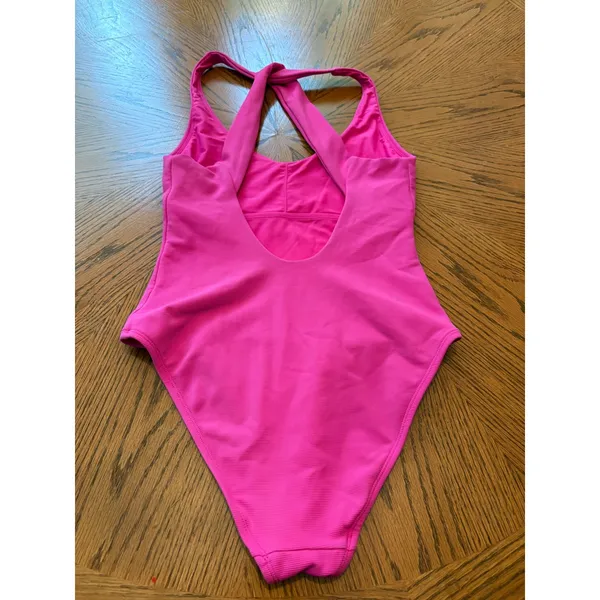 Wilo The Label Hot Pink Ribbed One Piece Swimsuit Cross Back Small‎ - Image 4