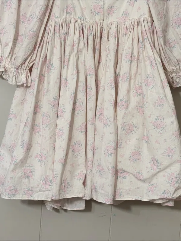 Mabel Floral Puff Sleeve Square Neck Mini Dress White Pink Cottagecore S - Image 8