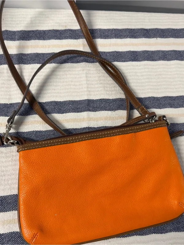 CHAPS Orange Brown Crossbody Bag Small Zip Front Shoulder Purse Y2K Preppy - Image 2