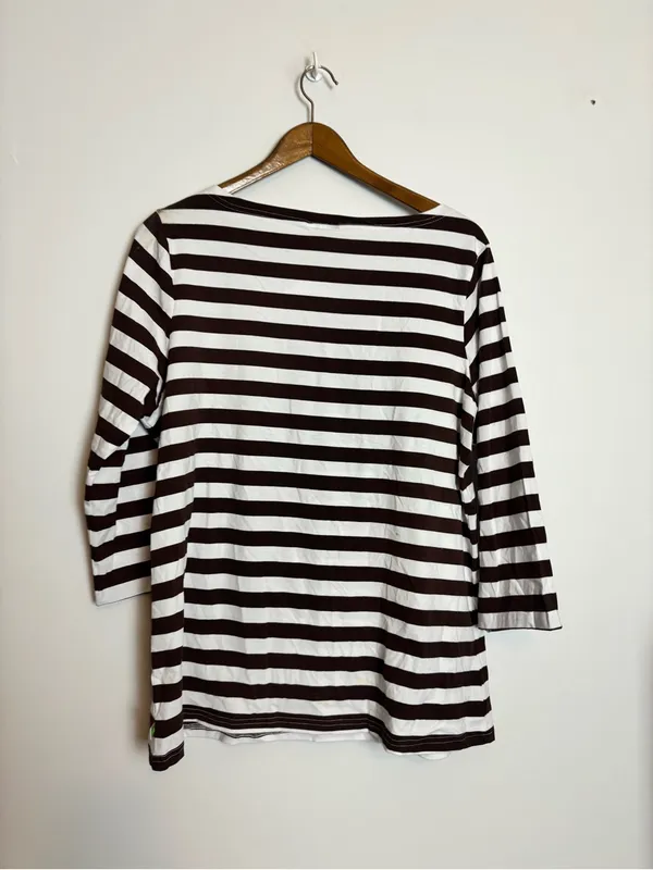 Lolly Wolly Doodle NWT Brown & White Striped Boat Neck Top - Image 8