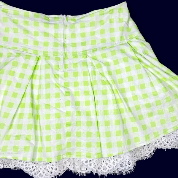 Hot Topic Green & White Gingham Lace Trim Bow Mini Skirt - Image 5