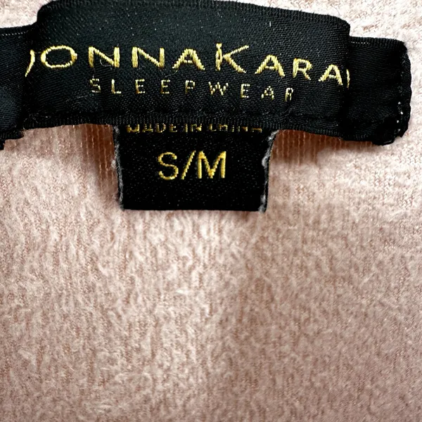 Donna Karan Sleepwear Robe Tie Waist Shawl Collar Pocket Lounge Fleece Pink S/M - Image 2