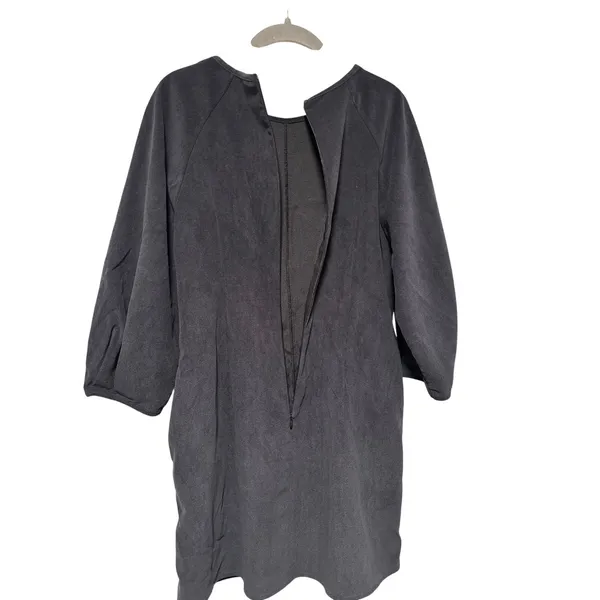 Zara Women’s Black Faux Suede Shift Dress Balloon Sleeve Back Zip Size Medium - Image 8