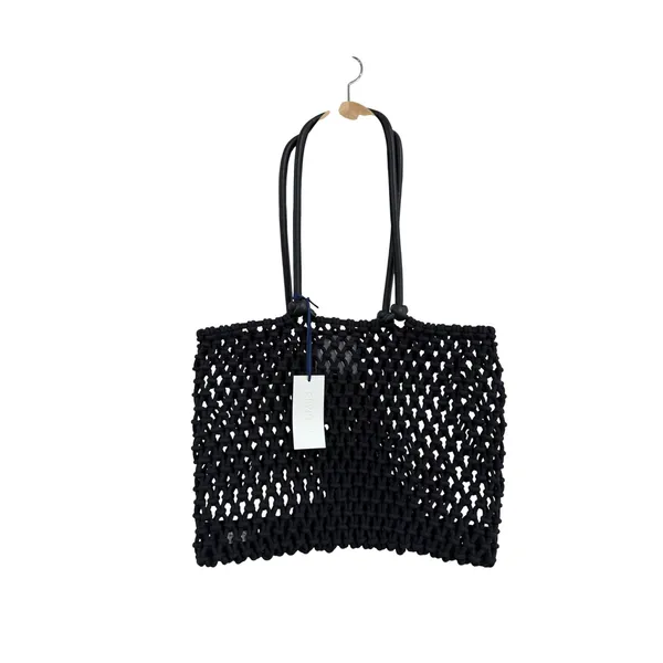 Clare V Black Sandy Tote Bag Cotton Rope Macrame Leather Handles NWT - Image 3