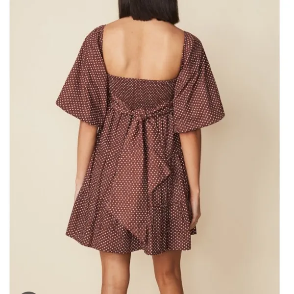Faithfull the Brand Eryn‎ Mini Dress Brown & White Polka Dot Puff Sleeve Sz 4 - Image 12