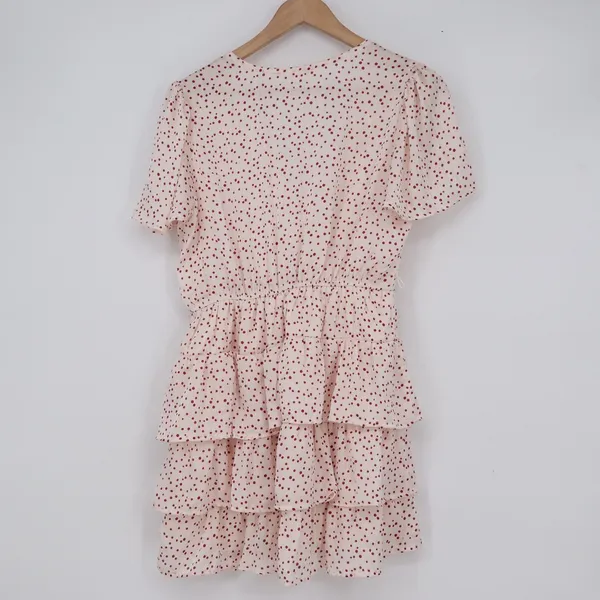 Mi Ami Aniya Q29 Polka Dot Tiered Ruffle Mini Dress Cream Red Mens Size M - Image 4
