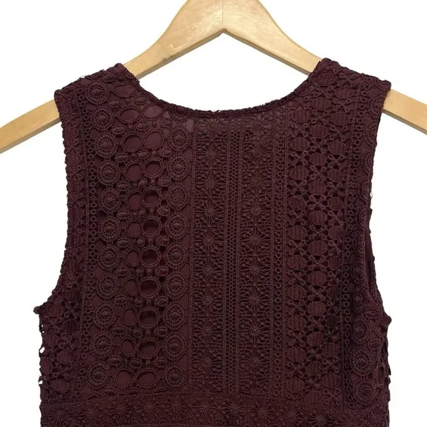 Abercrombie & Fitch Lace Crochet V-Neck Skater Dress Burgundy Mini Dark Romantic - Image 9