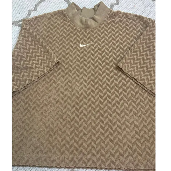 Nike Textured Terry Mock Neck Short Sleeve Top Chevron Swoosh XL - Image 2