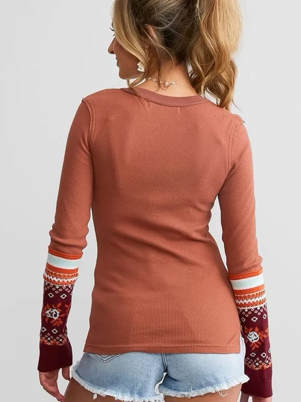 NWT Free People We The Free Mikah Layering Cuff Thermal Top Autumn Combo Small - Image 3
