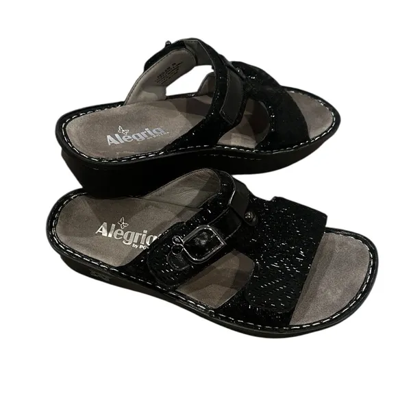 ALEGRIA PG LITE PEG-530 Black Dazzler Leather Slip On Slide Platform Sandals 39 - Image 2