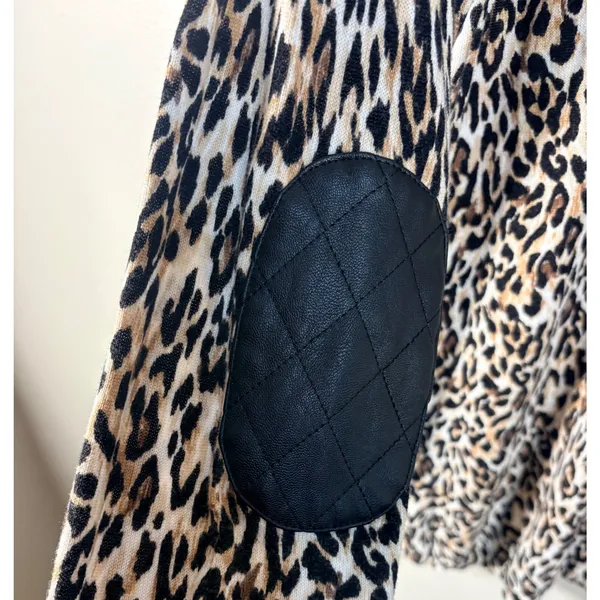 White‎ House Black Market Leopard Print Sweater XL Faux Leather Elbow Patches - Image 8