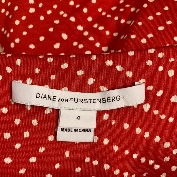 Diane Von Furstenberg Reina silk dot‎ long sleeve dress red white sz 4 - Image 5