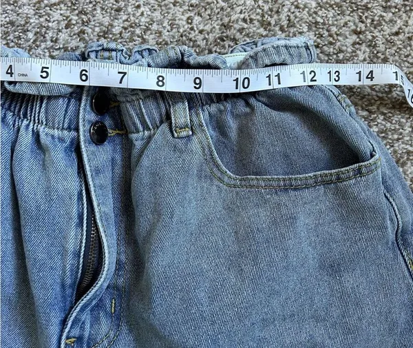 Plaid & Plain Elastic Waist High Rise Denim Jean Retro Rolled Shorts Medium - Image 9