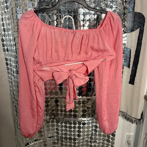 Windsor Coral Off-Shoulder Blouse with Tie-Front - Image 5