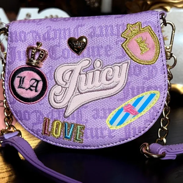 Juicy Couture Purple Mini Crossbody Bag Logo Patch Chain Strap NWT - Image 2