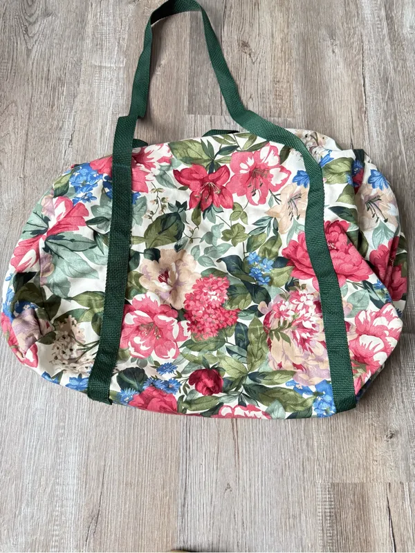 VTG Floral Canvas Tote Duffle Bag Multi Color Green Hippie Boho Bag - Image 3
