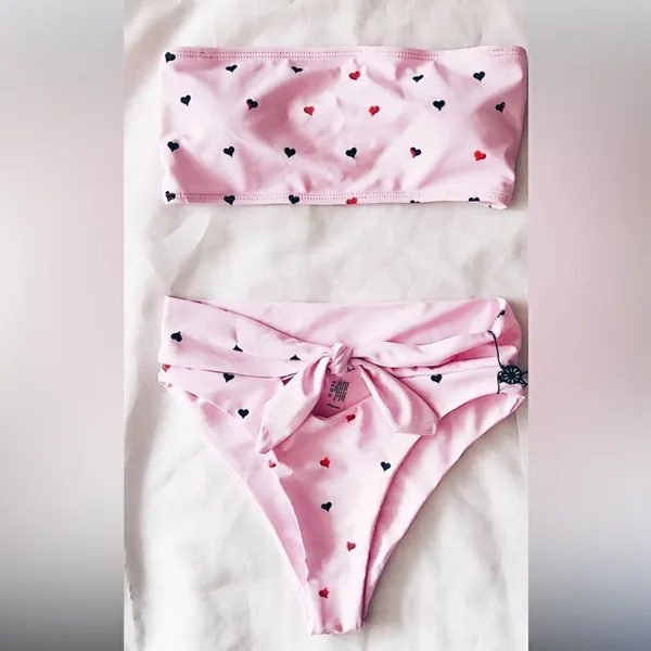 Florakini Pink Embellished Heart Tie Front Bikini Bottom Sz S NWOT - Image 6