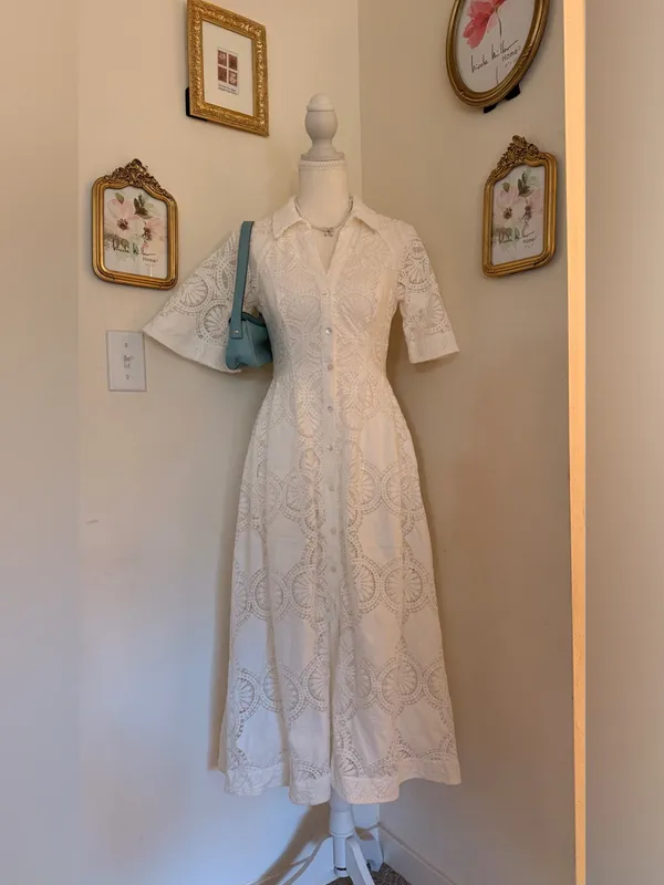 Anthropologie White Eyelet Midi Dress with Cutout Back - Image 6