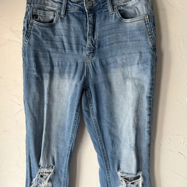 Kancan Jeans Womens Flare Bell Bottom‎ Distressed Blue Denim Pants Size 29 - Image 3