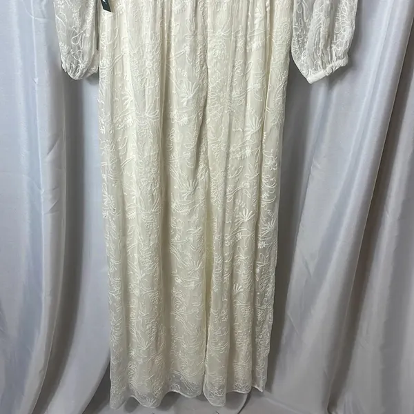 ModCloth Ivory Lace Maxi Dress Long Sleeve Sheer Overlay Lined Size S - Image 11