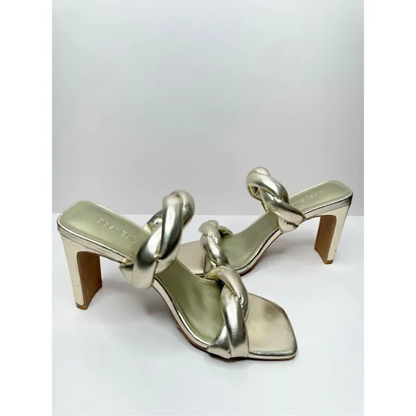 Open Edit Sandals Womens Size 6.5 Gold Braided Double Strap Slip On Heels‎ - Image 4