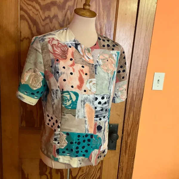 Vtg 80s patchwork print blouse Size L - Image 7