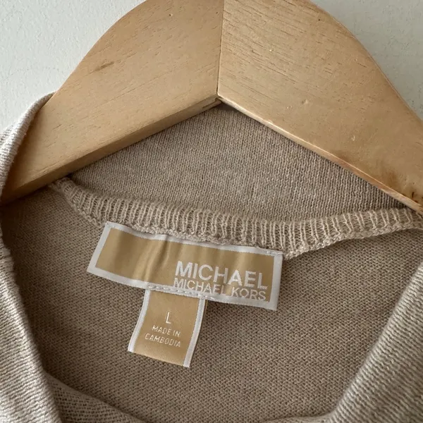 Michael‎ Kors Beige Oatmeal Mock Neck Oversized Sweater - Image 5
