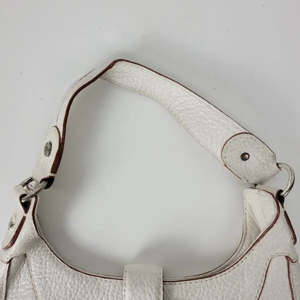 Michael Kors Womens Bag White Pebbled Leather Shoulder Hobo Fold Over Buckle - Image 4
