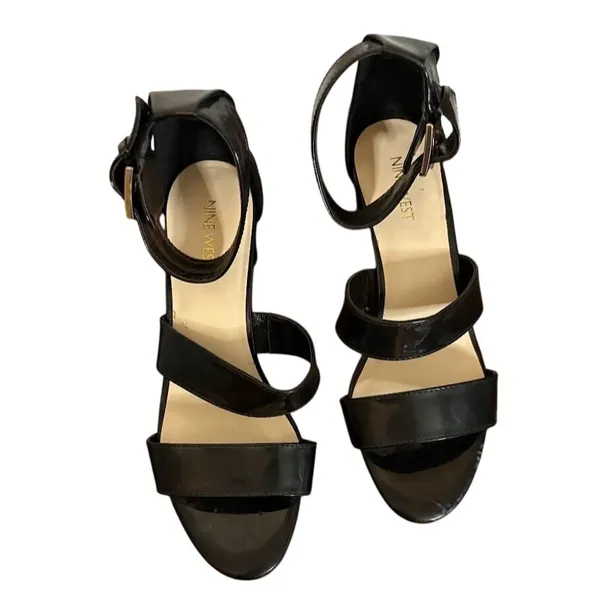 Nine West Black Patent Leather Block‎ Heel Sandals - Size 9M - Image 2
