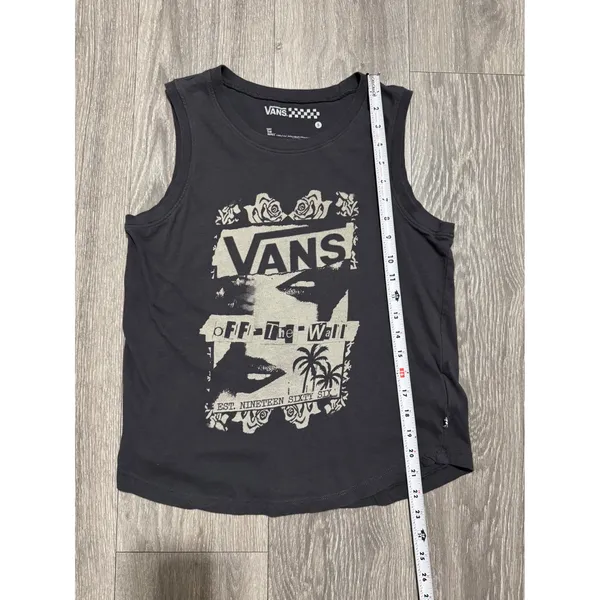 Vans Womens Tank Top S Black White Graphic Muscle‎ Cotton Skater Rose Palm Punk - Image 5