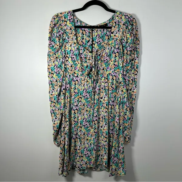 AFRM Revolve Floral Retro Puff Long Sleeve Mini Dress Size XS - Image 3