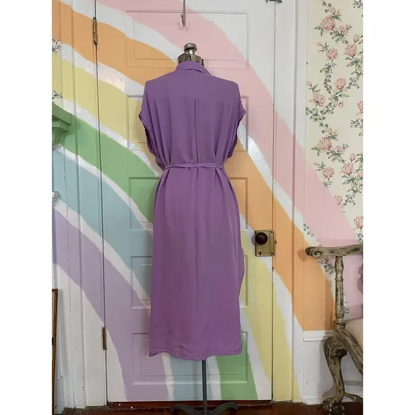 INDAH Lilac Viscose Shirt Dress Belted Midi Resort Boho Size S - Image 3