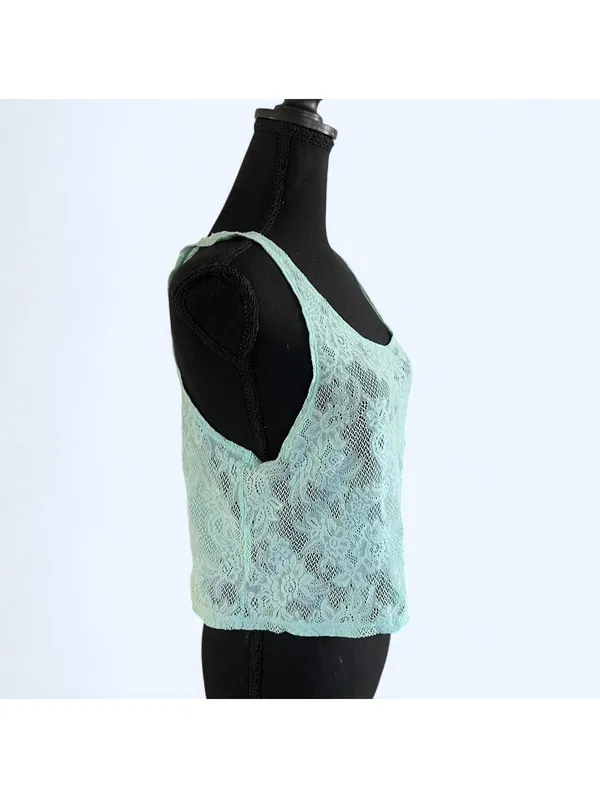 Vintage Y2K Victoria's Secret Pink mint lace coquette crop tank top Size XS 💚 - Image 3
