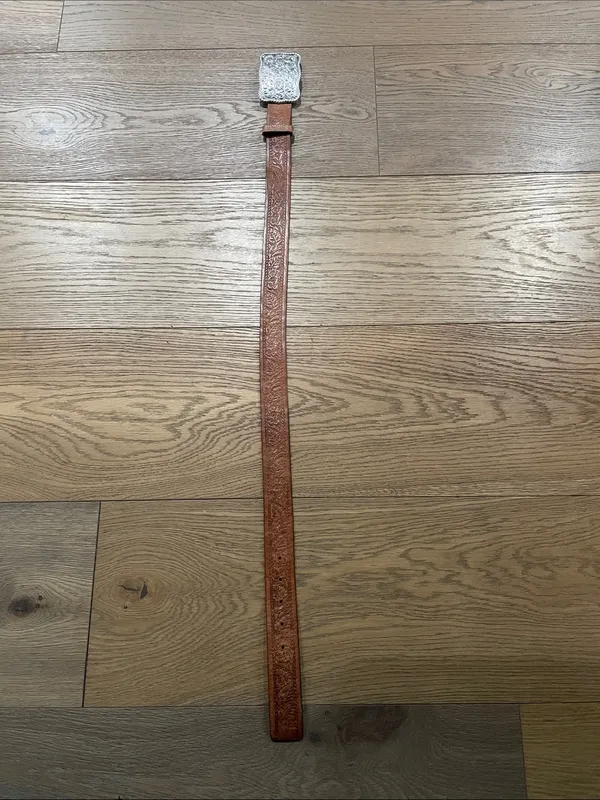 Vintage Guess Leather Belt Western Floral Engraved Silver Plate Buckle Size M - Image 10