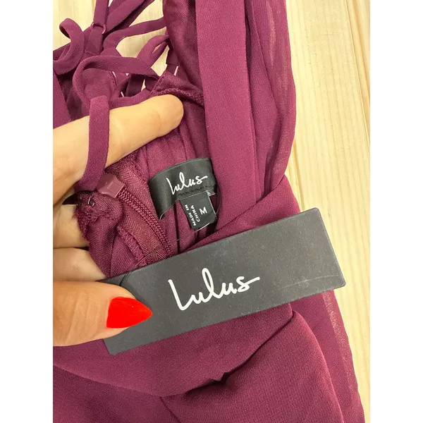 Lulus In Love Forever Plum Lace-Up High-Low Maxi Dress Wedding Holiday Medium - Image 6