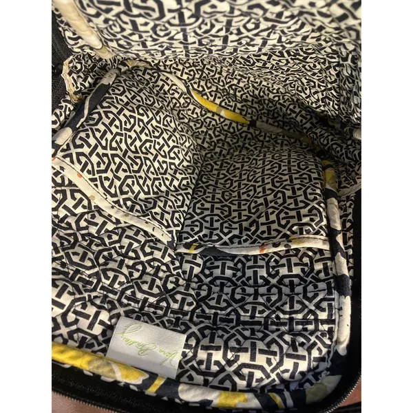Vera Bradley Quilted Backpack Yellow Gray Floral Print Laptop School‎ Bag 15x11 - Image 9