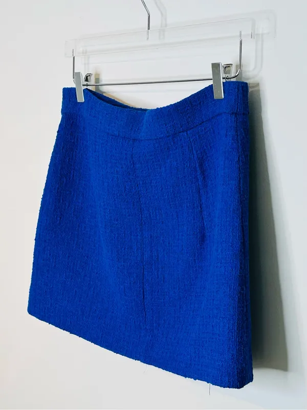 Zara Sapphire Blue Tweed Mini Skirt with Gold Buttons - Image 9
