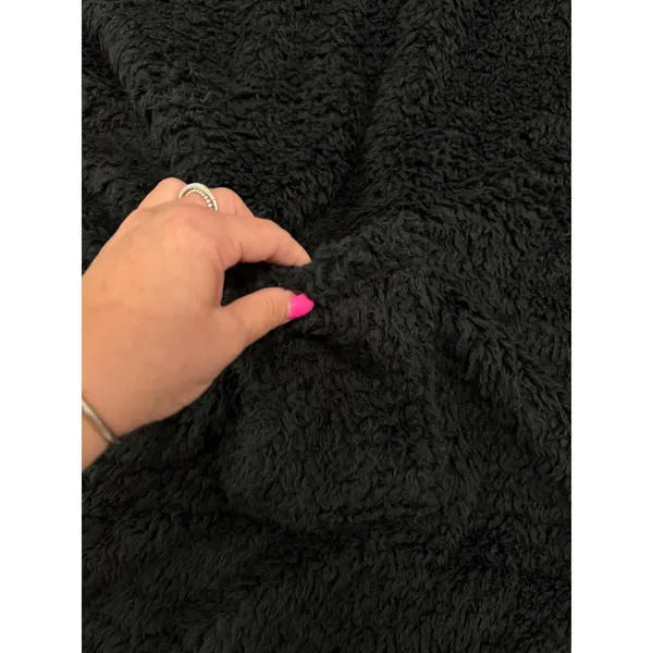 Black Sherpa Fleece Hooded Poncho Oversized Wrap with Pockets One Size - Image 2