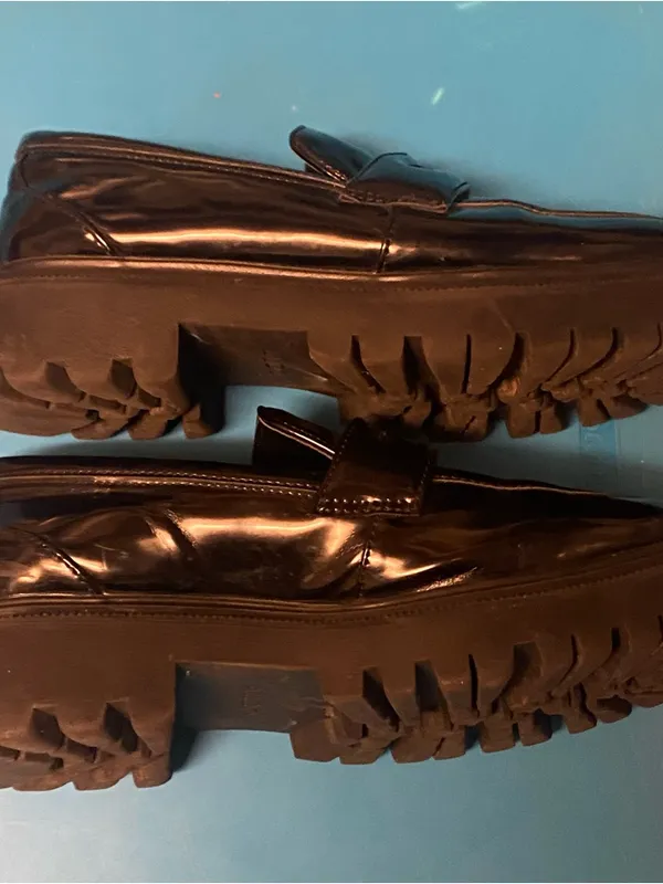 Aldo Womens Black Patent Learher Penny Loafers Shoes Size 35 US 4.5 To 5 Chunky - Image 7