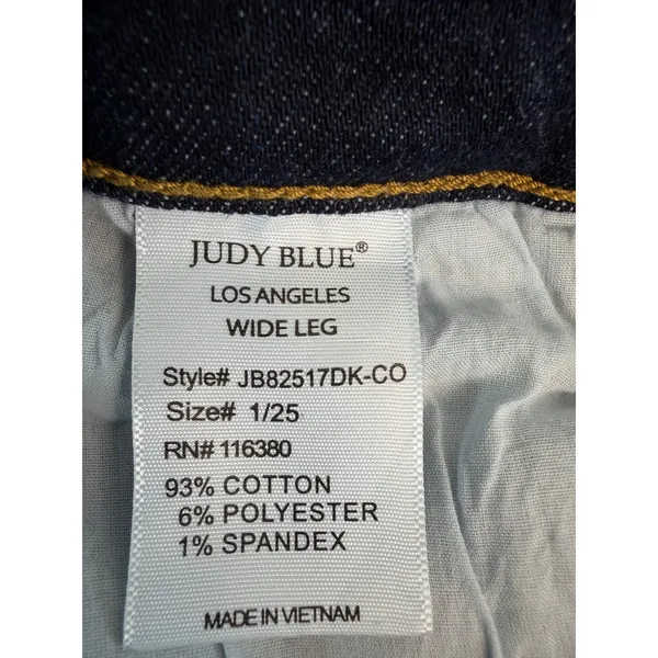 Judy Blue Wide Leg High Rise Raw Hem Dark Wash Jeans JB82517DK-CO Womens 1/25 - Image 7