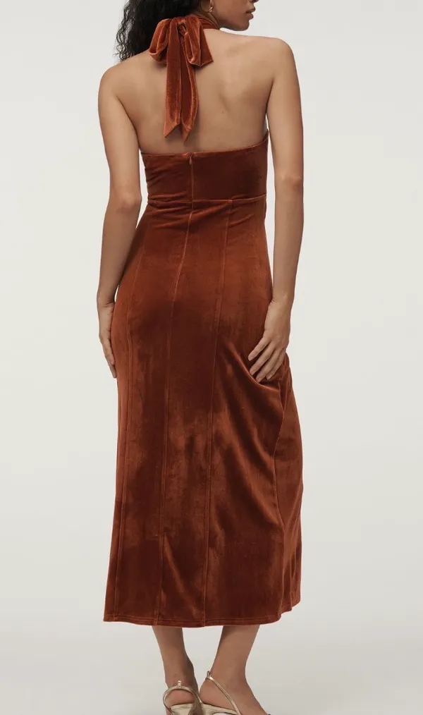 Anthropologie Flat White Velvet Halter Cutout Midi Dress, Size XL - Image 4
