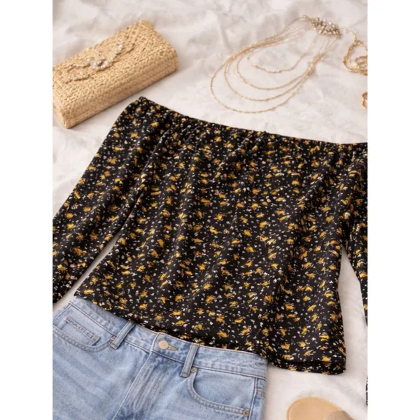 Madewell XXS Floral Puff Sleeve Blouse Mustard Print Tie Cuff Boho Romantic - Image 3