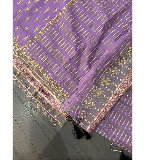 Dull Purple Printed 3pc Salwar Kameez Dupatta Suit Emb Ladies - Image 5