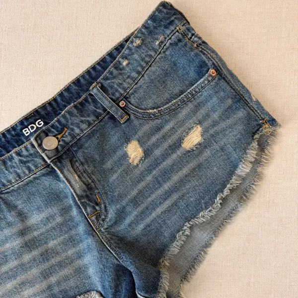 BDG Urban Outfitters Low Rise y2k Dolphin Denim Shorts Blue Distressed Women 32W - Image 3