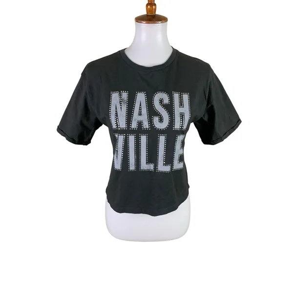 Organic Collective S Nashville Gray Graphic Tee Rhinestone Y2K Western Women’s - Image 2